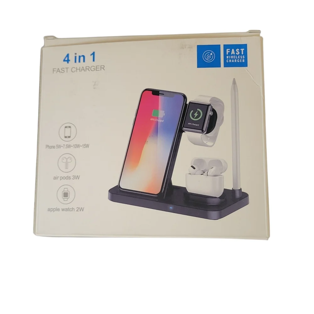 Black Wireless 4 In 1 Charging Station for Apple Devices - NIB